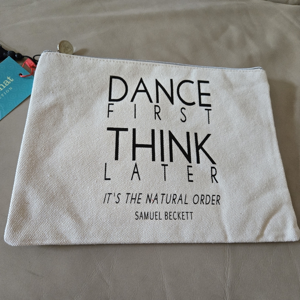 NWT White Canvas Dance Accesory Pouch/Organizer Inspirational Quote Case To Go